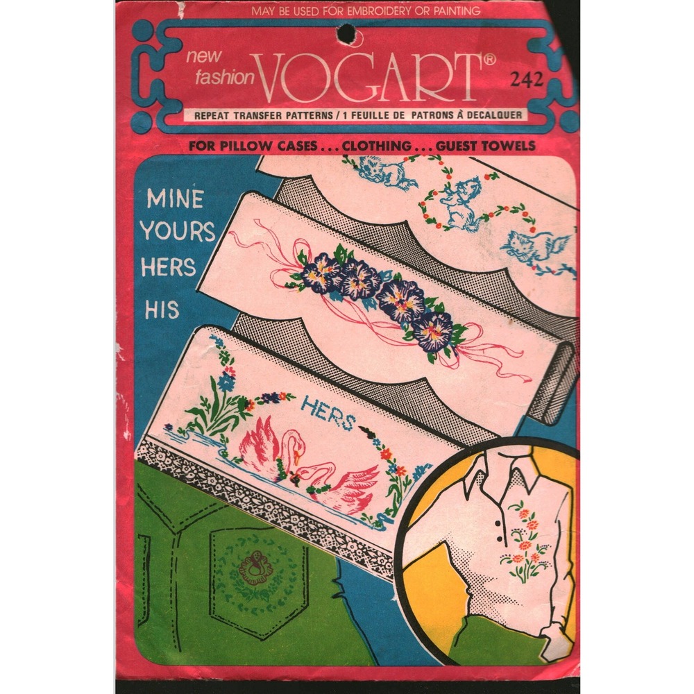Vintage Vogart 242 Repeat Transfer Patterns Embroidery Painting Swans Floral DIY